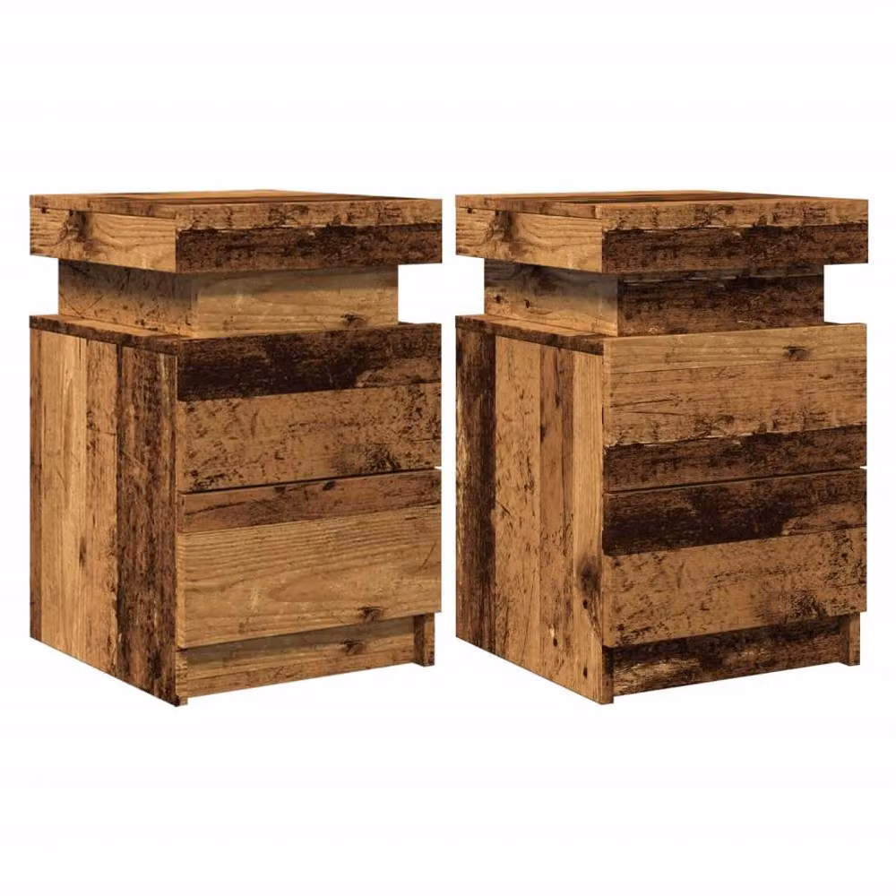 Berkfield Home Set of 2 Bedside Cabinets with Integrated LED Lighting in Old Wood Brown, W/D/H: 35 x 39 x 55 cm – 3