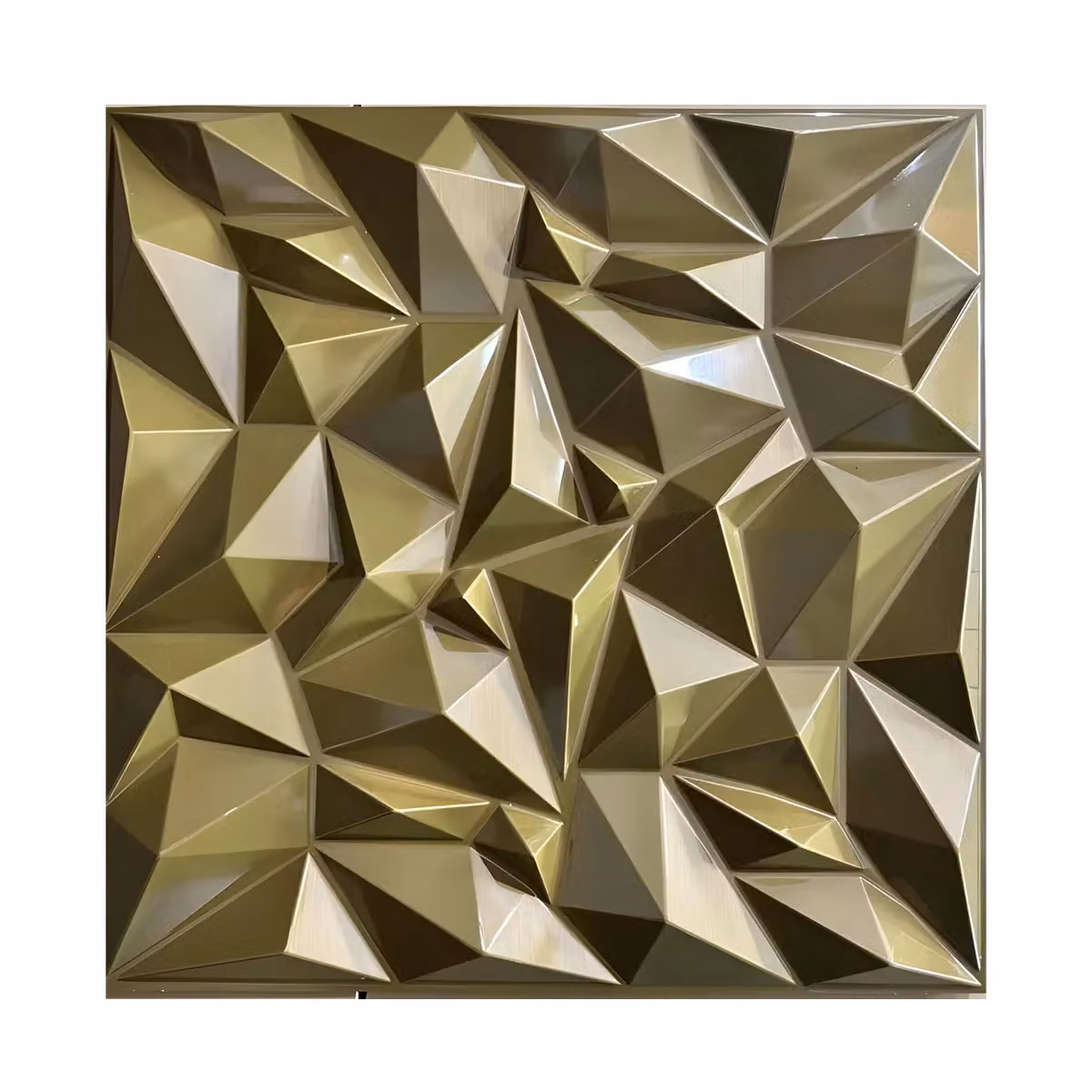 ENER-J 3D PVC Wall Panel with Faceted Diamond Design in Brushed Gold, Pack of 4, W: 50 x 50 cm, D: 0.1 cm – 2