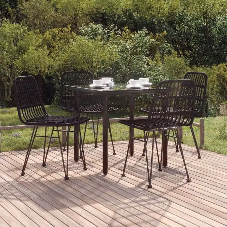 Berkfield Home Beautiful 5 Piece Black Poly Rattan Garden Dining Set