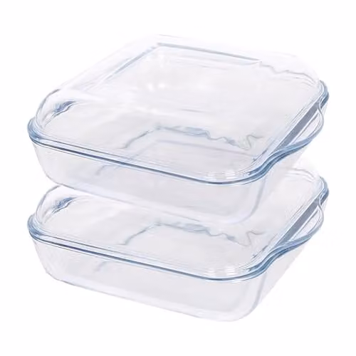 Argon Tableware Square Glass Casserole Dishes with Lids, Transparent, W: 24 cm, D: 21 cm, H: 7 cm