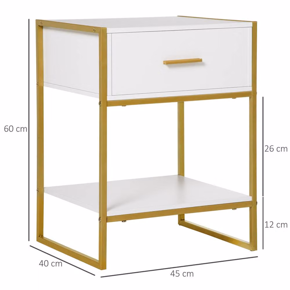 STILVORA Modern Bedside Table with Drawer and Shelf in White and Gold – 3