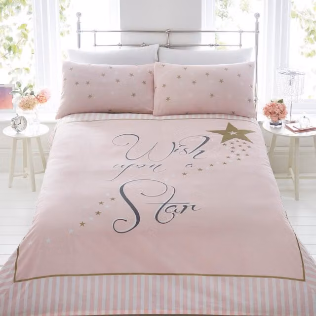 Rapport Home Wish Upon A Star Duvet Set with Pillowcase, Pink and Gold, 180 x 200 cm