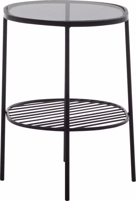 Interiors by Premier Orsina Two-Tier Round Glass and Metal Side Table, Black and Grey
