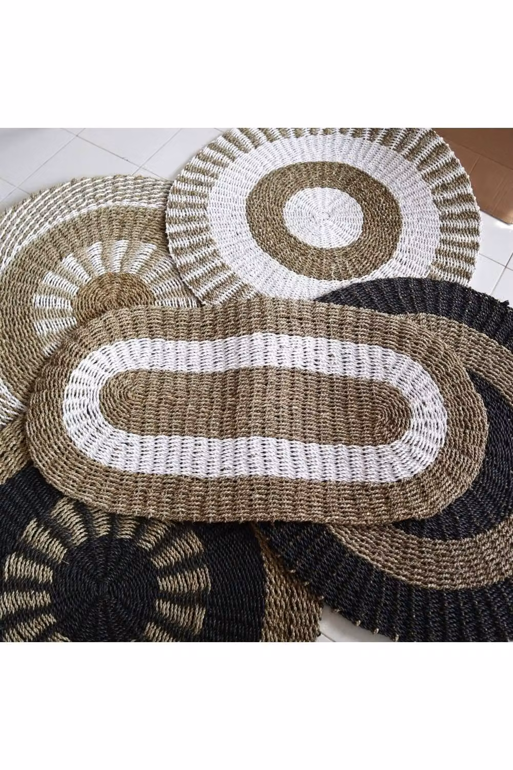 KDMD Oval Seagrass Rug in White and Brown, W: 120 cm, D: 60 cm – 2