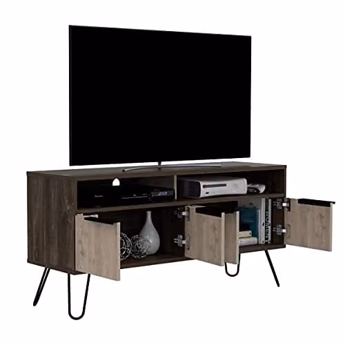 Core Nevada Industrial Widescreen TV Cabinet in Smoked Oak and Grey with 4 Doors and Metal Hairpin Legs W/D/H: 123.5 x 38.6 x 60.6 cm – 4