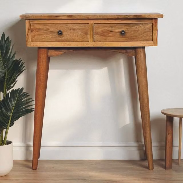Aosom UK Narrow Console Table with 2 Drawers, Oak-Effect Finish, Brown, W/D/H: 70 x 30 x 78 cm – 1