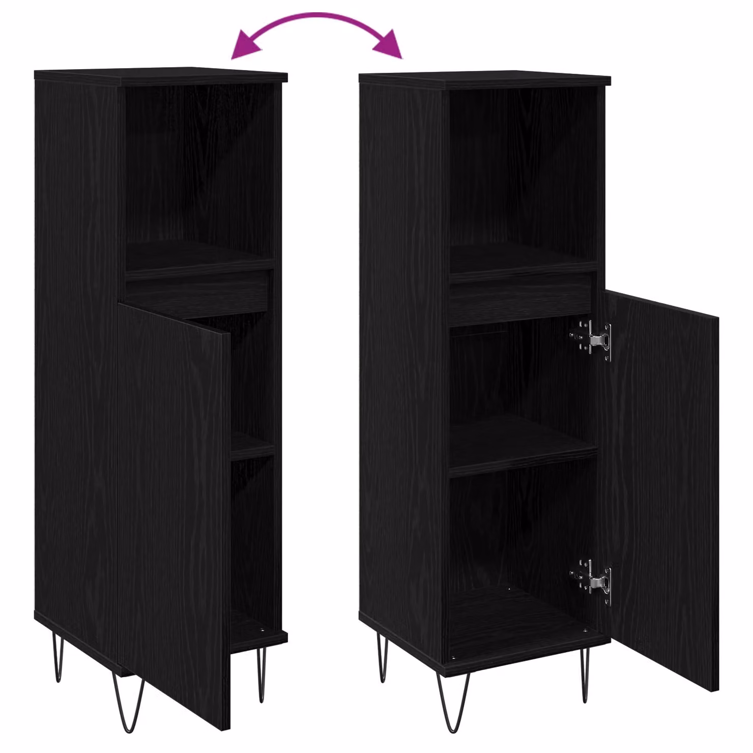 Berkfield Home Modern Black Oak Bathroom Cabinet with Internal Shelves and Hinged Doors, W/D/H: 30 x 30 x 100 cm – 4