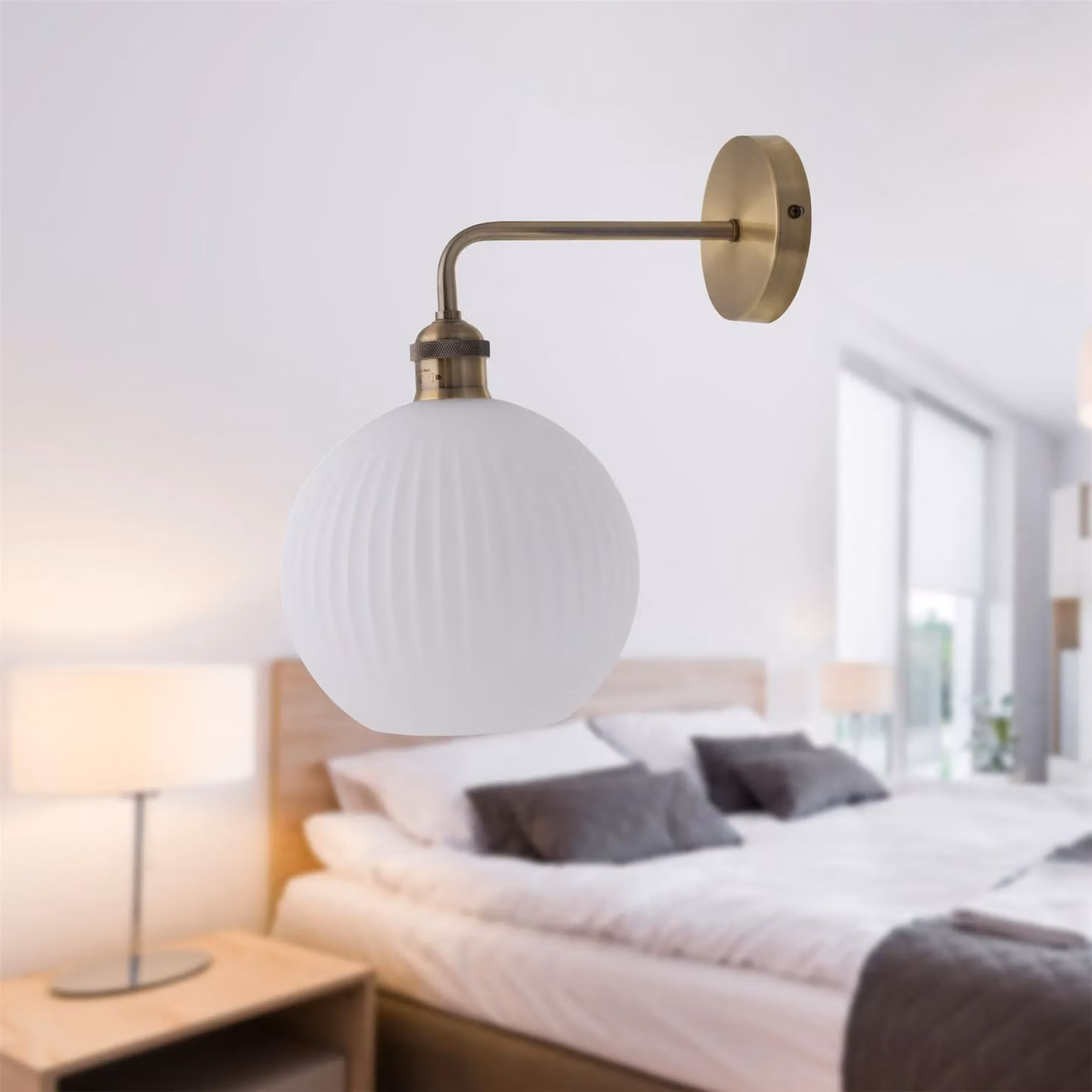 First Choice Lighting Isaac Antique Brass Wall Light with White Glass Shade in Gold – 2