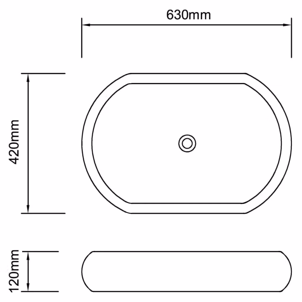 Berkfield Home Black Ceramic Oval Bathroom Sink Basin W: 42.0 cm, D: 12.0 cm, H: 63.0 cm – 3