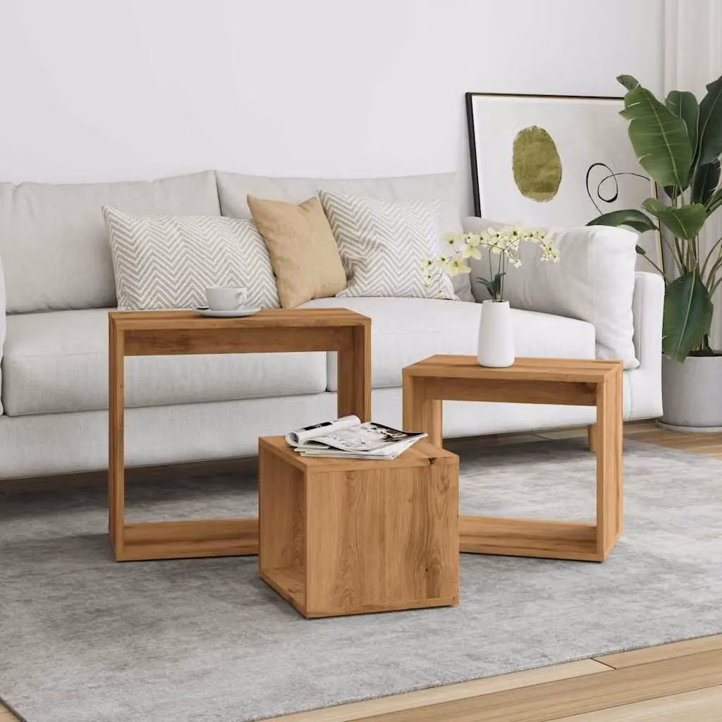 Berkfield Home 3-Piece Nesting Tables in Artisan Oak Brown Engineered Wood – 3