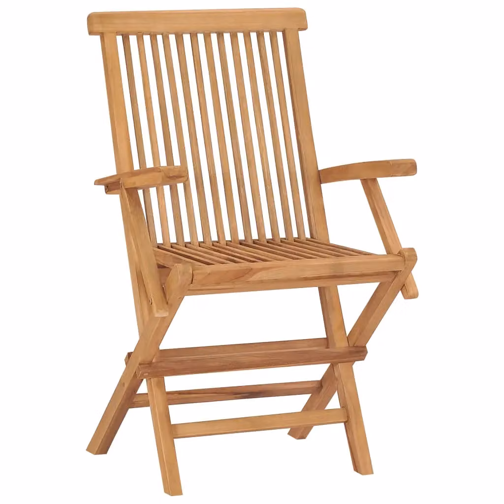 Berkfield Home Set of 3 Folding Garden Chairs in Brown Solid Teak Wood – 2