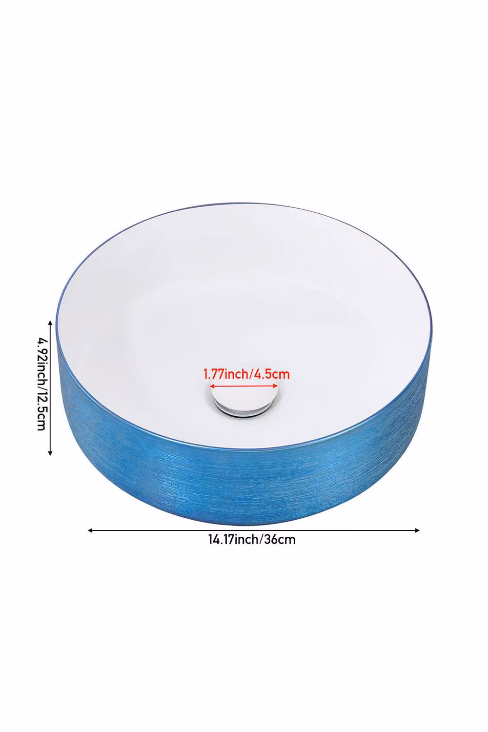 Living and Home Round Ceramic Countertop Vessel Washbasin Sink in Blue, W/D/H: 36.0 x 36.0 x 12.5 cm – 4