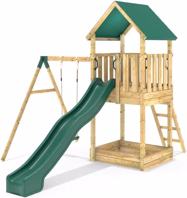 Rebo Wooden Climbing Frame with Play Tower and Slide M1 in Brown