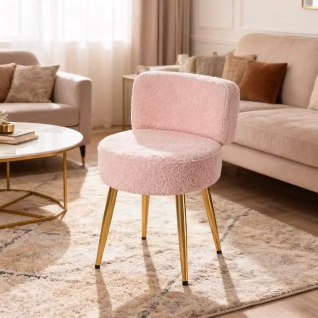 SPETLEK Comfy Teddy Tufted Back Makeup Vanity Stool in Pink – 1