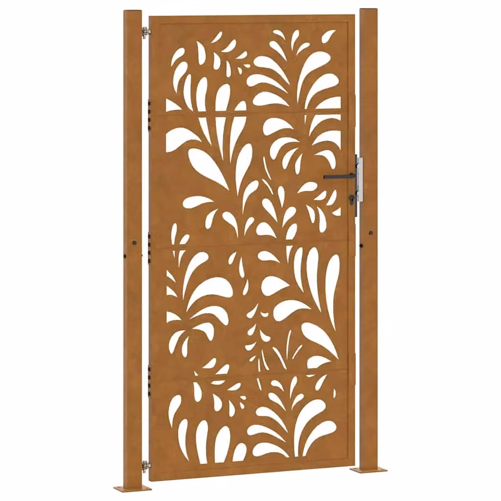 Berkfield Home Brown Weathering Steel Wave Design Garden Gate W: 105 cm, H: 180 cm – 2
