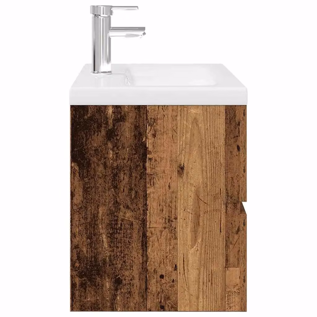 Berkfield Home Wall-Mounted Bathroom Sink Cabinet with Built-in Basin and Faucet in Brown Old Wood – 3
