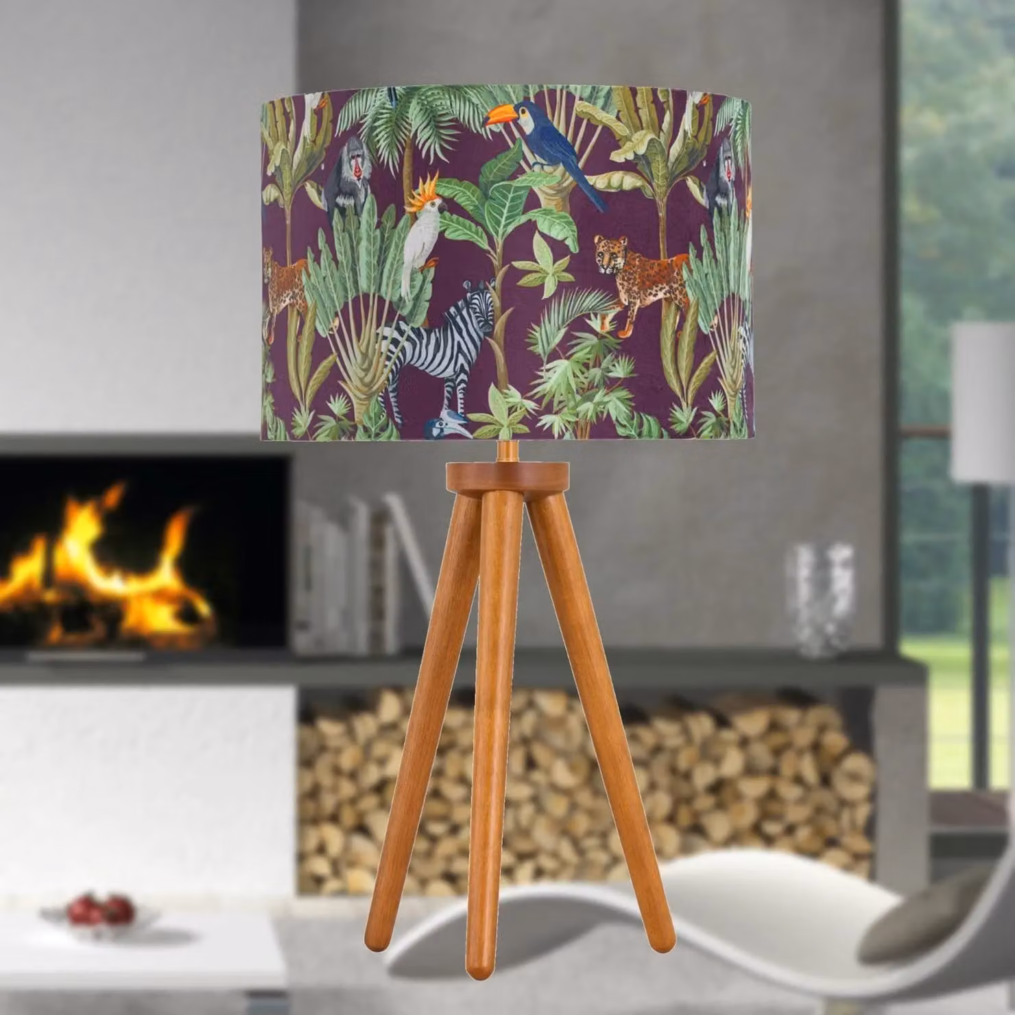 First Choice Lighting Set of 2 Dark Oak Table Lamps with Brown Safari Fabric Shades – 4