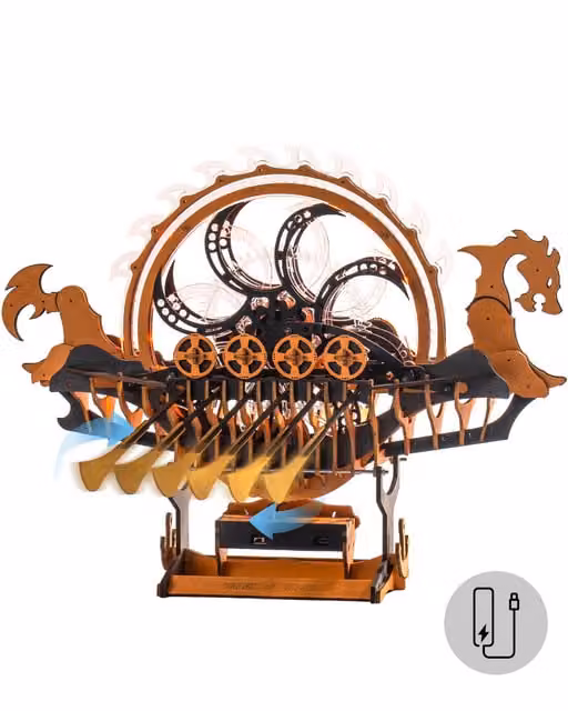Syntego Viking Dragon Ship 3D Wooden Puzzle Model Kit in Brown and Orange