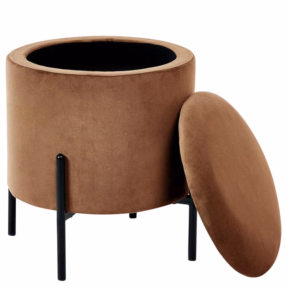 Wyld and Coco Dark Brown Velvet Storage Pouffe with Pine Wood Base – 3