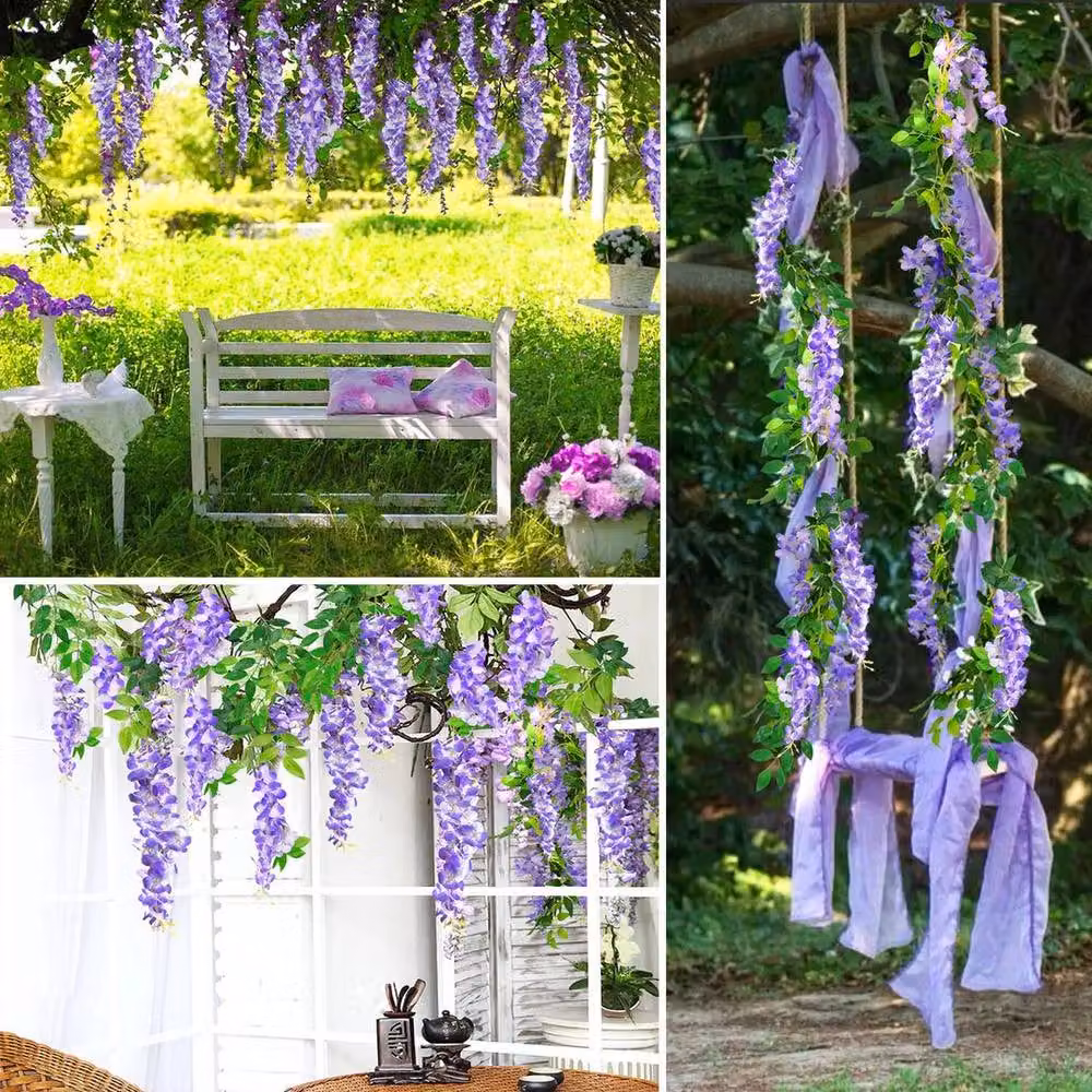 SPETLEK Purple Artificial Wisteria Vine 2-Pack Hanging Floral Garland Foliage – 4