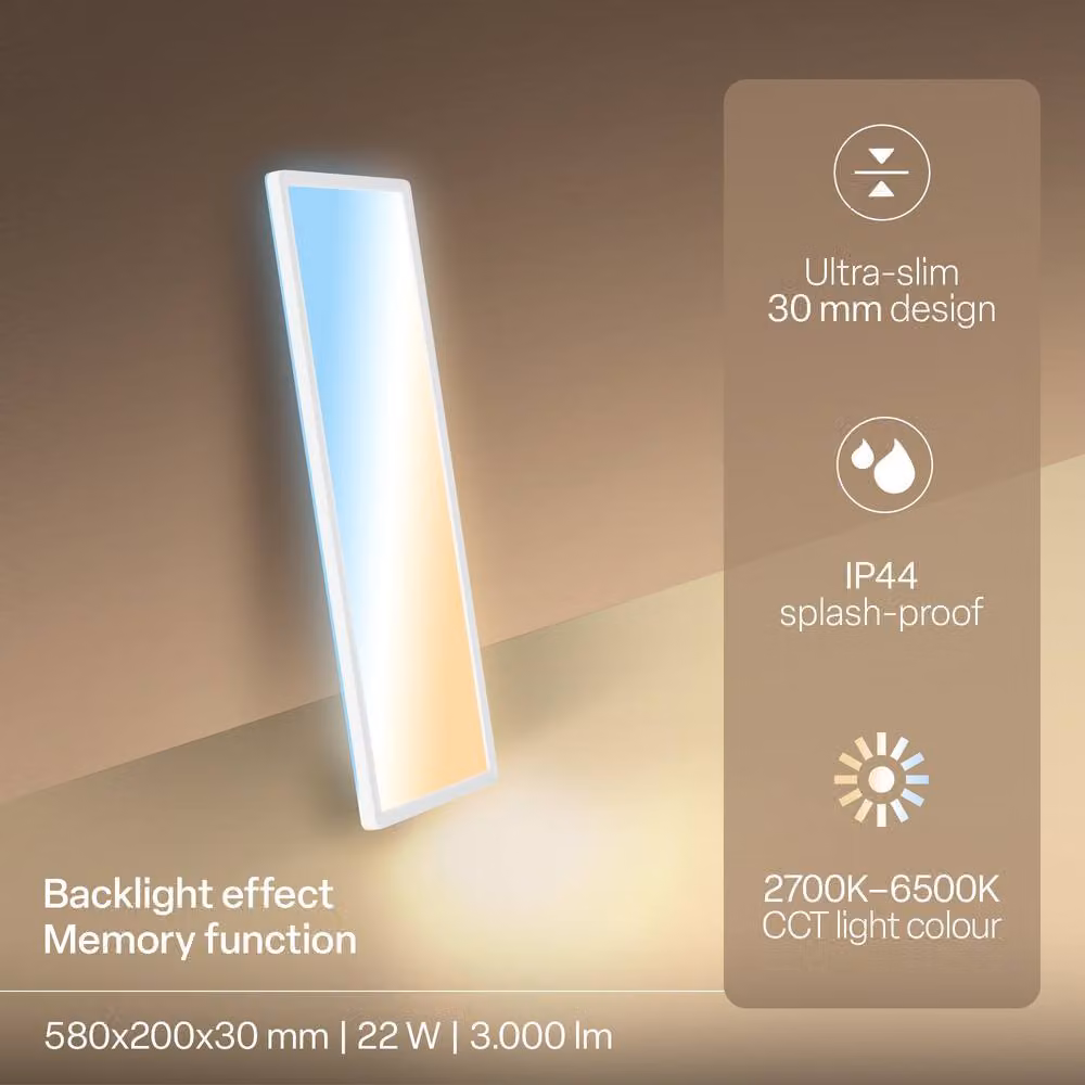B.K.Licht White LED Slim Ceiling Panel with Remote Control, Dimmable CCT, IP44, W/D/H: 58 x 20 x 3 cm – 3