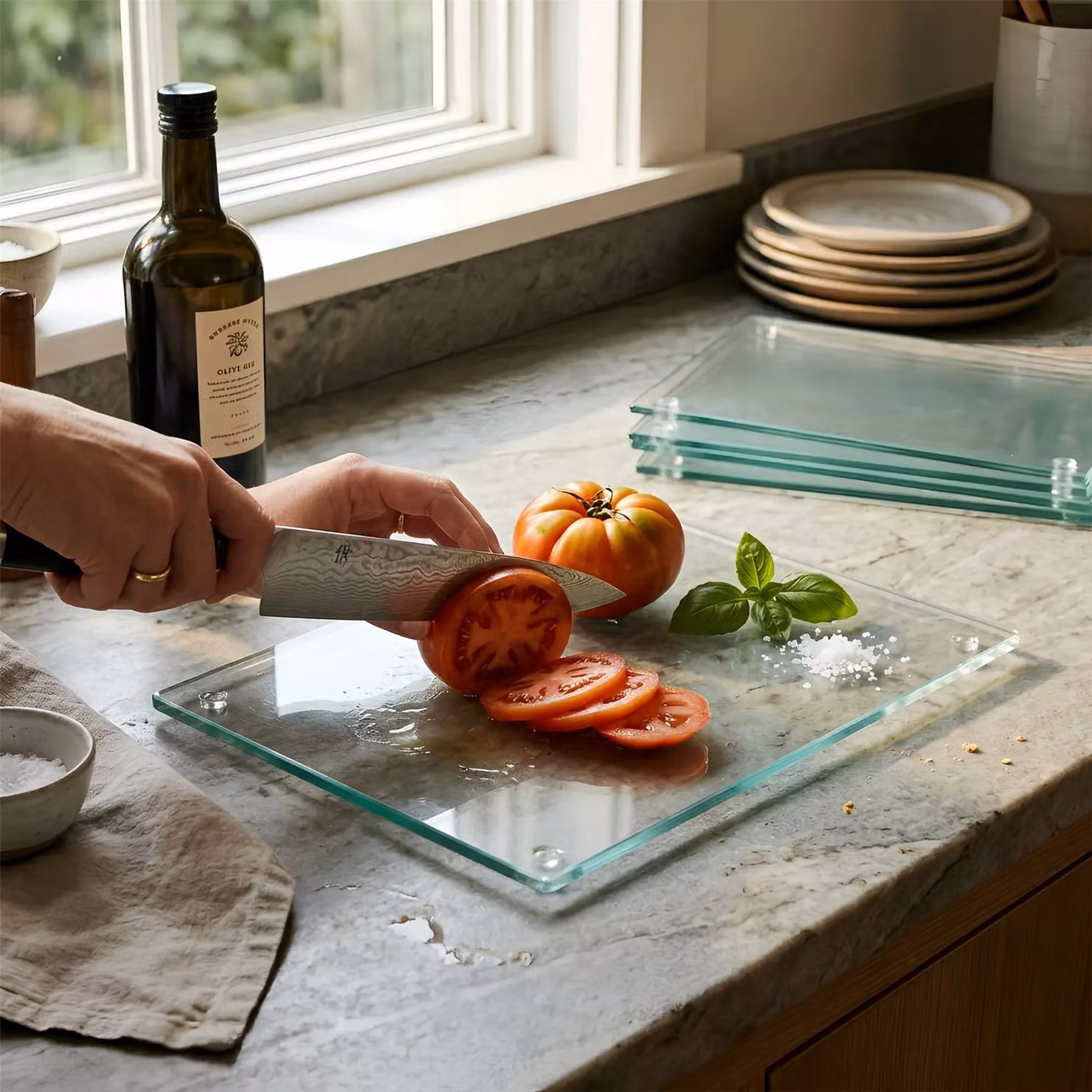 Harbour Housewares Glass Chopping Board in Transparent and Grey, W: 40 cm, D: 30 cm – 5