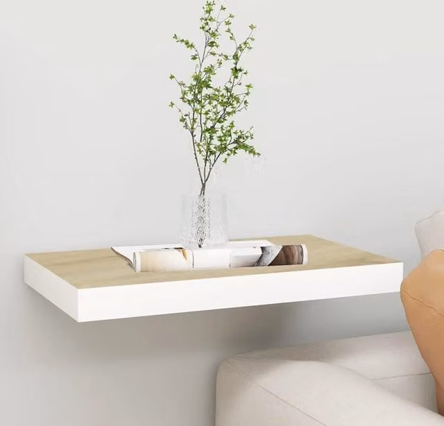 Berkfield Home Floating Wall Shelf in Oak and White, W/D/H: 50 x 23 x 3.8 cm