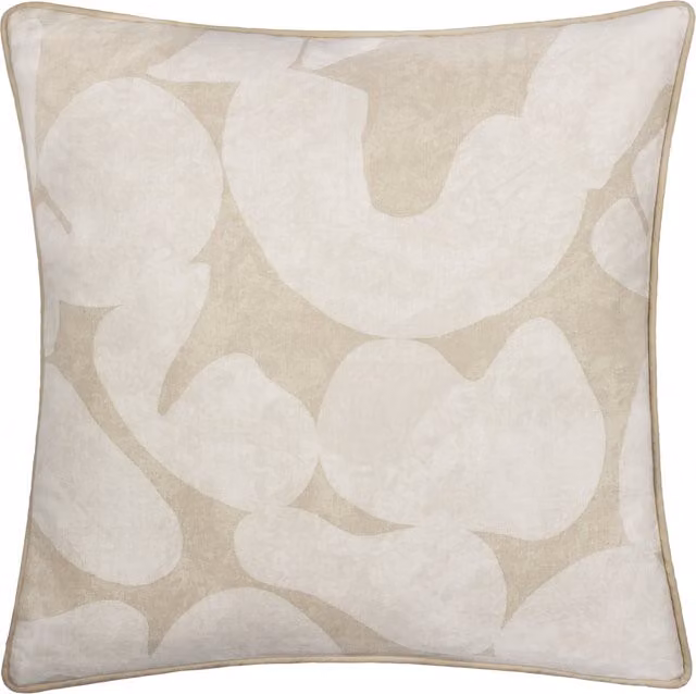 Brinn Abstract Piped Square Cushion in Beige and Yellow with Cotton and Feather Filling