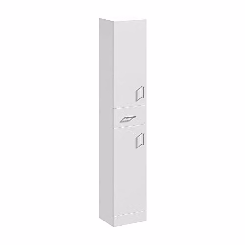 Nuie Mayford White Glossy Tall Unit with Soft Close Hinged Doors and Drawers, W/D/H: 35.0 x 38.0 x 190.2 cm – 1
