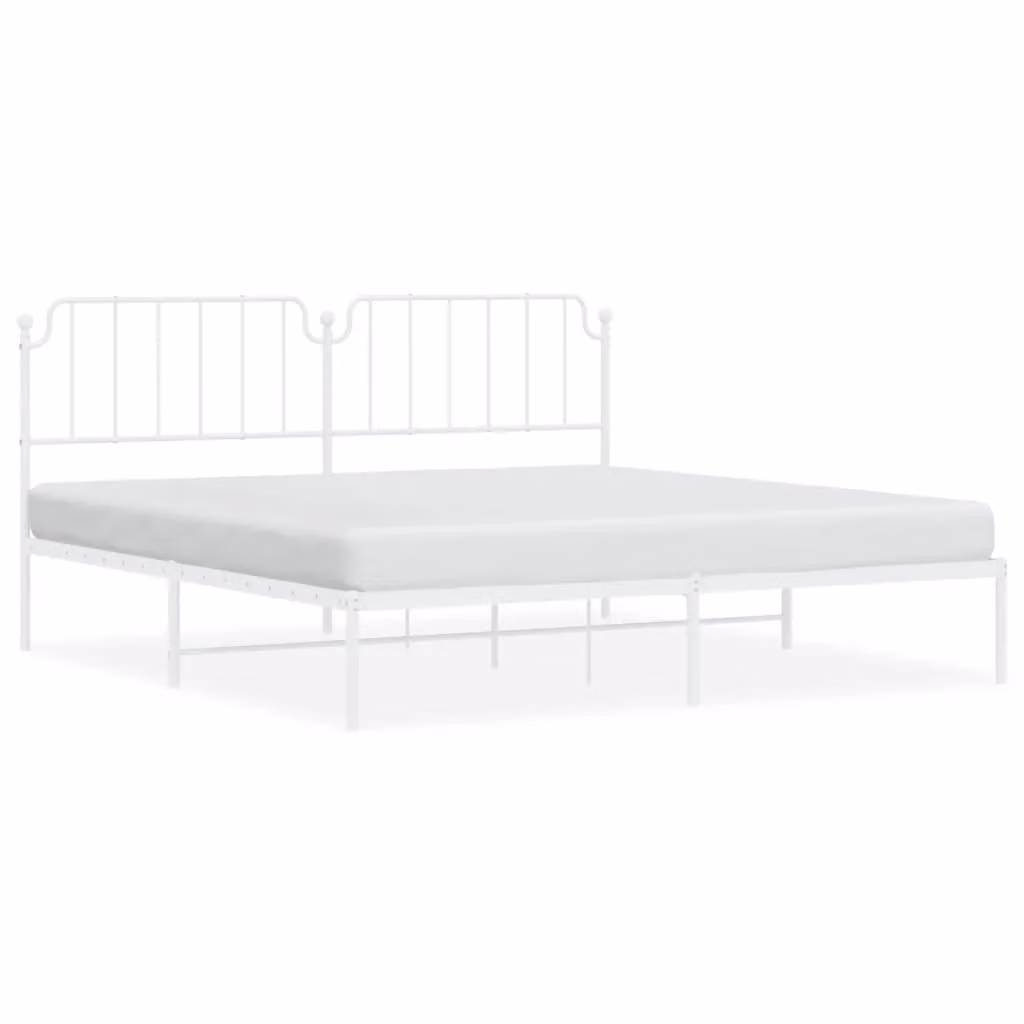 Berkfield Home Metal Bed Frame with Headboard in White W/D/H: 193 x 203 cm – 2