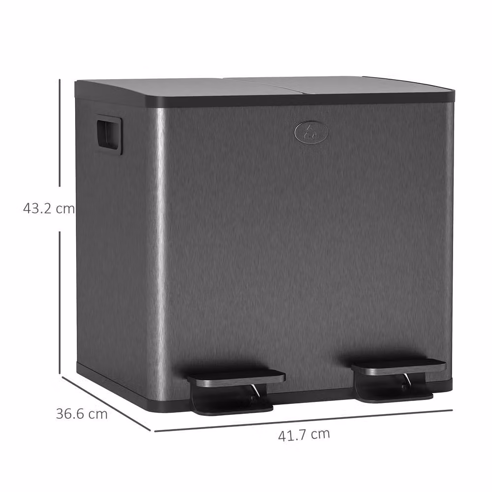 STILVORA Dual Compartment 30L Kitchen Bin with Soft-Close Lid and Pedal, Black Stainless Steel – 2