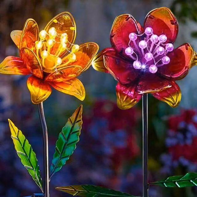 Garden Mile Solar Flower Bloom Stake LED Lights in Multicolour Yellow, Orange and Green