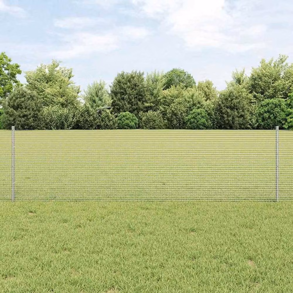 Berkfield Home Modern Welded Wire Fence with 5 U-Profile Posts, Silver Steel, W: 10 m, H: 0.6 m – 2