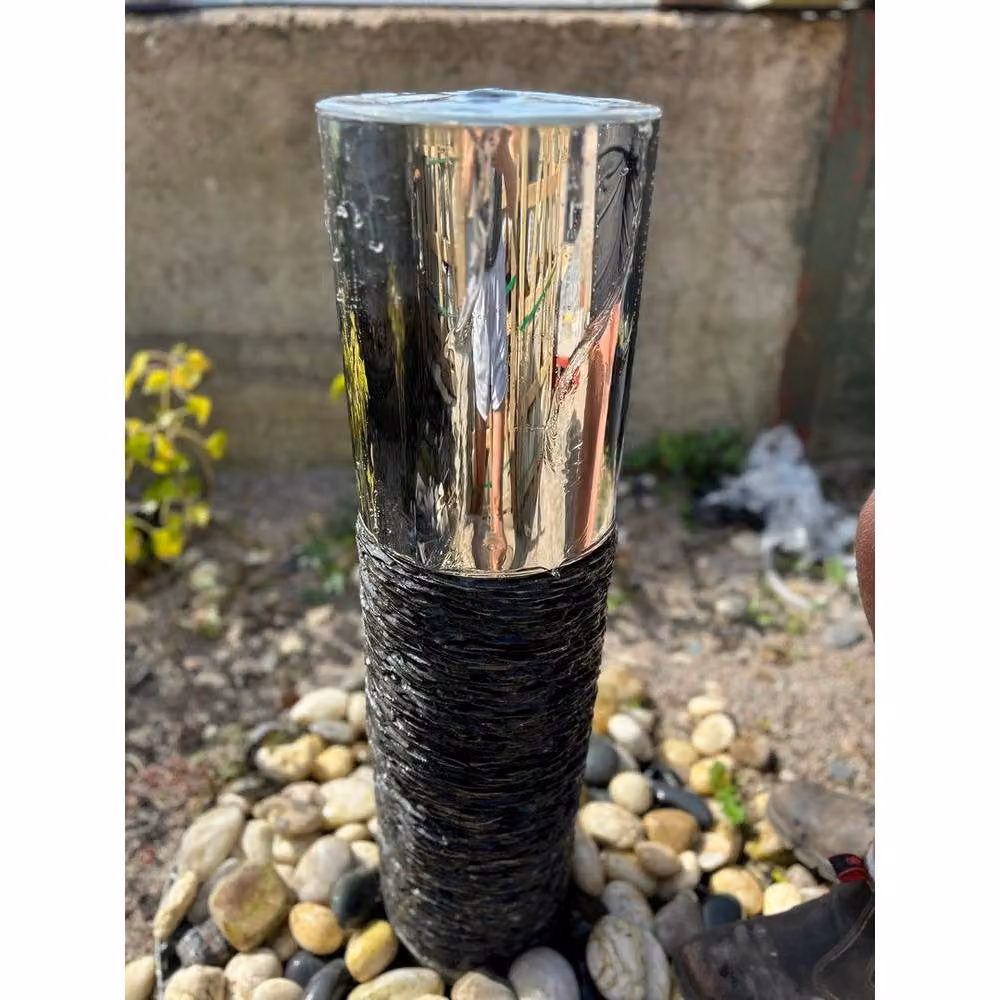 Buttercup Farm Grey Natural Slate and Stainless Steel Column Water Feature with Pump and Light – 2