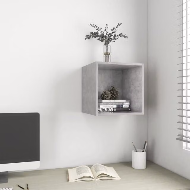 Berkfield Home Modern Wall Mounted Cabinet in Concrete Grey, W/D/H: 37 x 37 x 37 cm