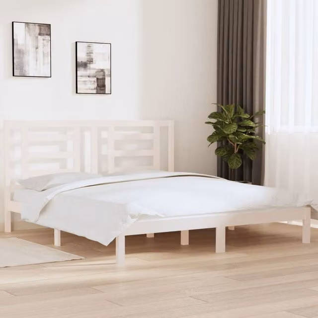 Berkfield Home Super King Size Solid Pine Wood Bed Frame, White, W/D/H: 180 x 200 cm – 1