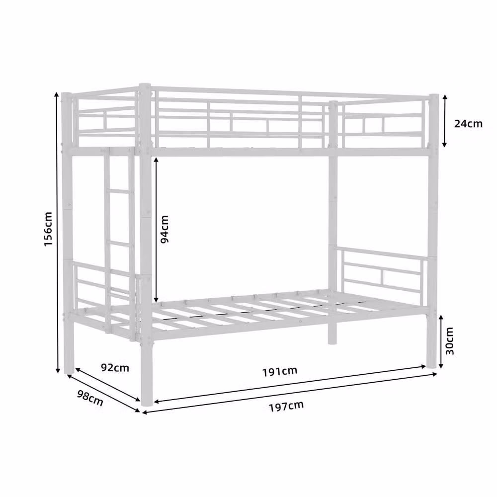 Direct Wicker White Metal Reinforced Double Bunk Bed for Children and Dorms, W/D/H: 140 x 200 cm – 2