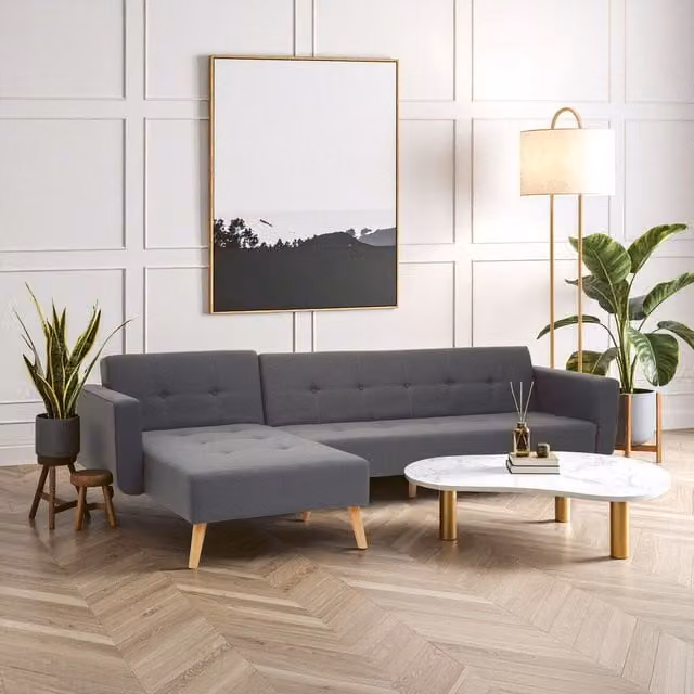 Orsina Hagen Grey Linen L-Shape Corner Sofa Bed with Pull Out Frame – 2