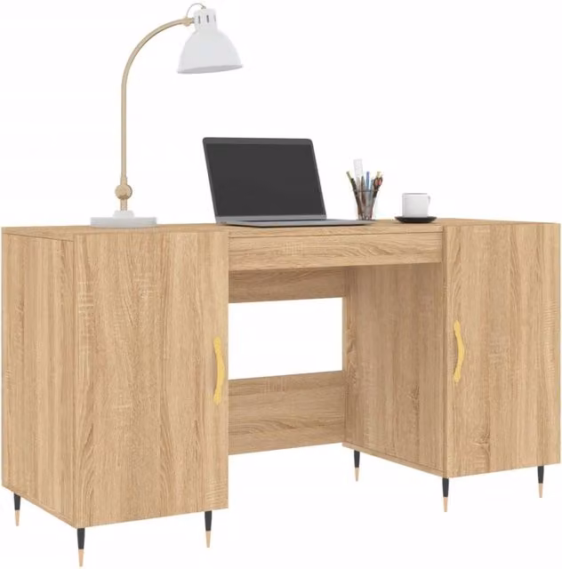 Berkfield Home Elegant Writing Desk in Sonoma Oak, Light Tan, W/D/H: 140 x 50 x 75 cm