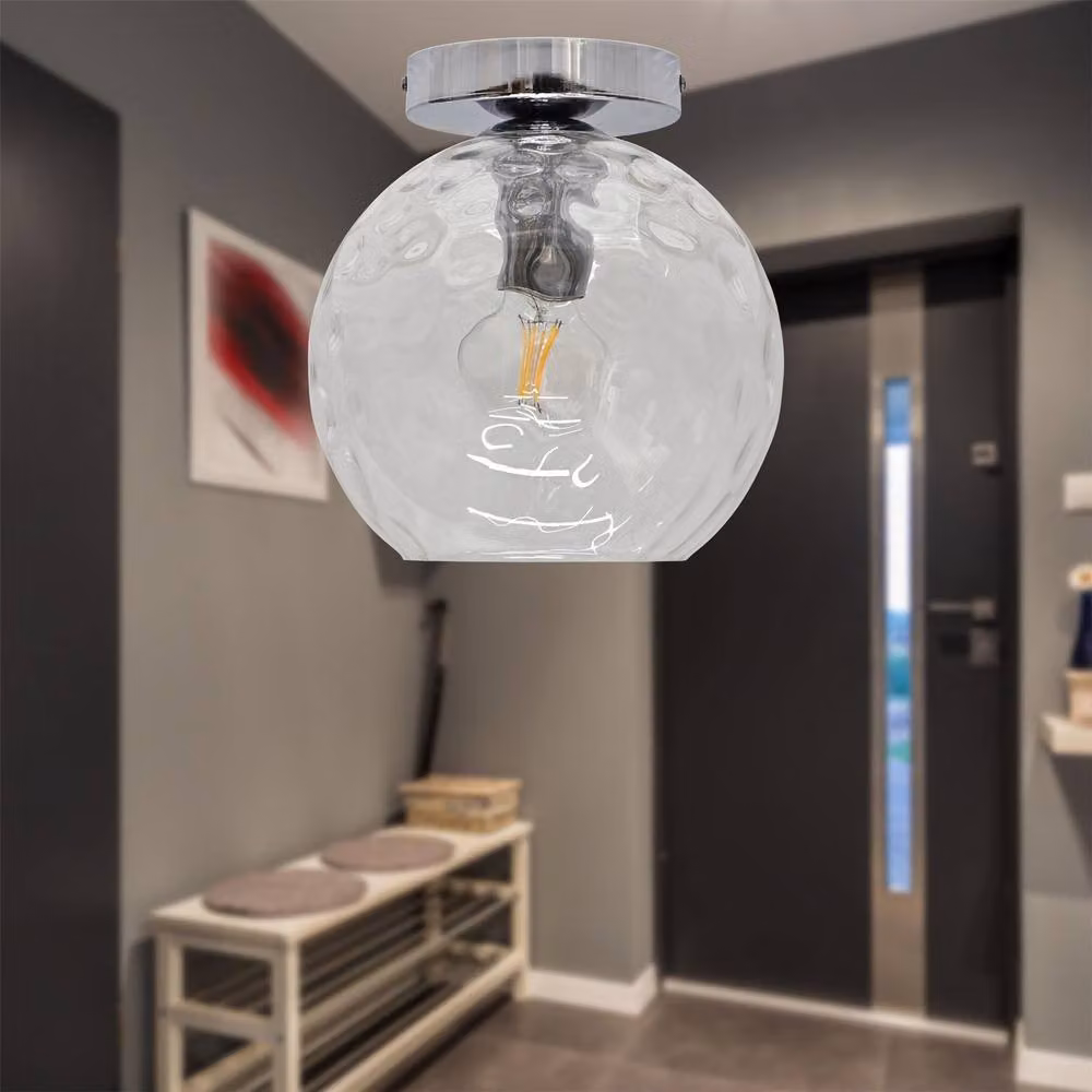 First Choice Lighting Barnum Set of 2 Chrome Ceiling Lights with Transparent Glass Spheres – 2