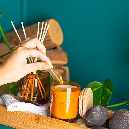 Nicola Spring Sandalwood and Jasmine Scented Candle and Reed Diffuser Set in Orange – 4