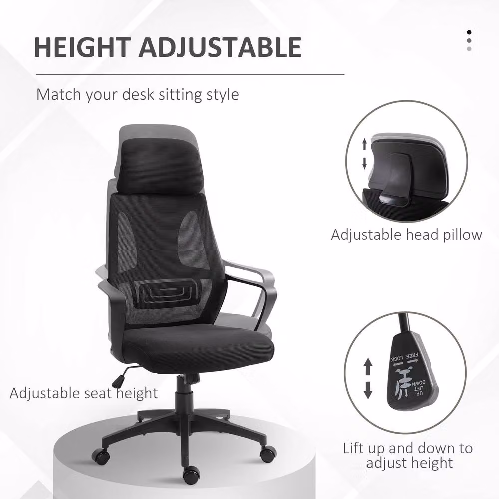 Rolipo Ergonomic High Back Mesh Office Chair with Headrest and Armrests in Black – 6