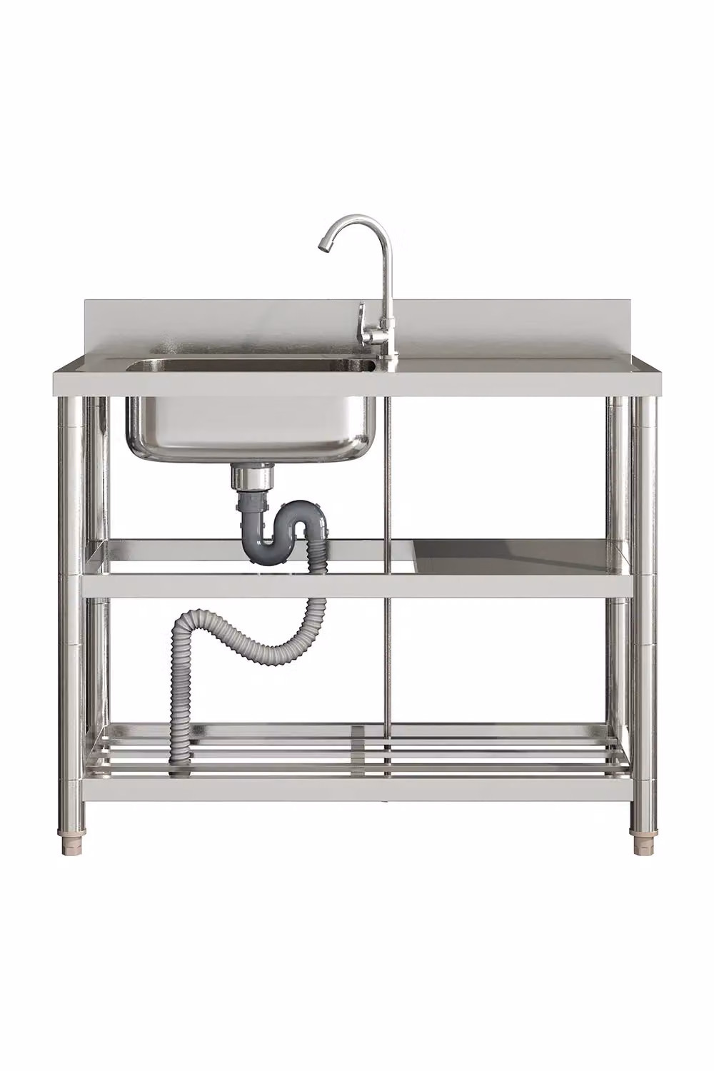 Living and Home Stainless Steel One Compartment Sink with Shelves in Silver – 3