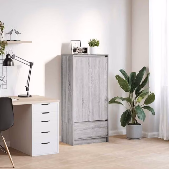Berkfield Modern Freestanding Home Cabinet with Drawer and Hinged Doors, Grey, W/D/H: 55.5 x 34 x 119.5 cm – 1