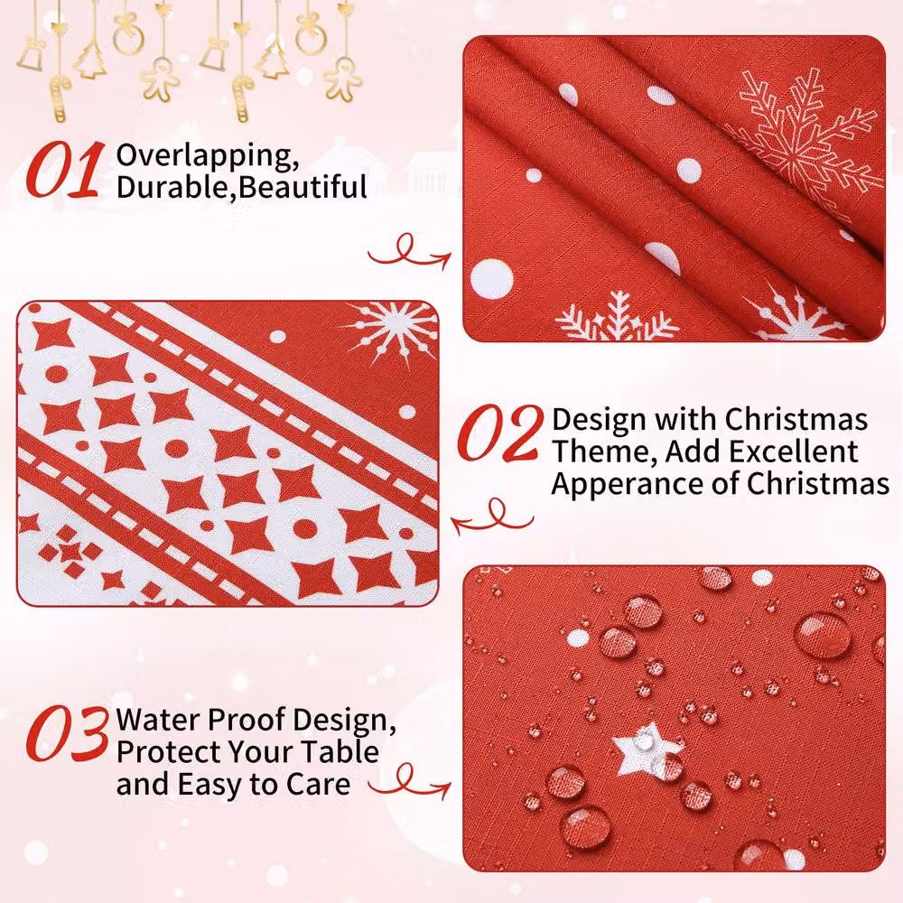 London Boutique Red Snowflake Round Christmas Tablecloth, Diameter: 152.4 cm – 4