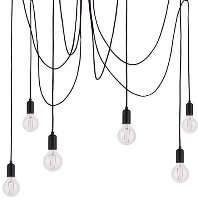Loops Industrial 6-Bulb Multi Light Ceiling Pendant in Matt Black, Height Adjustable