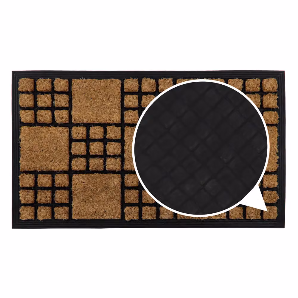 JVL Checked Coir and Rubber Backed Tuffscrape Doormat, Brown, W: 40 cm, D: 70 cm – 2