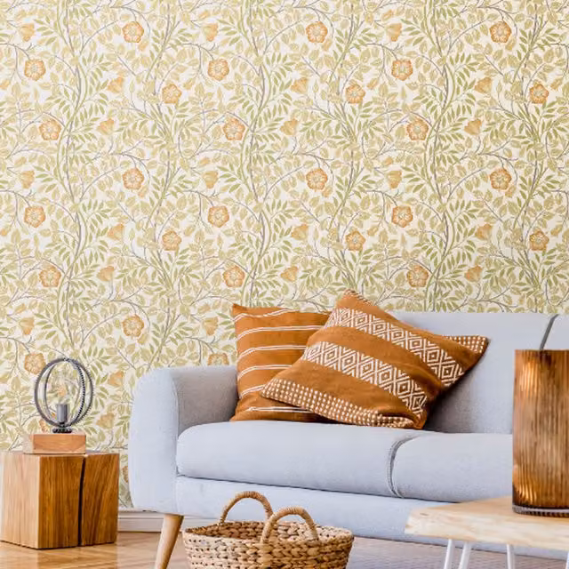 Hoopla Walls Rosehip Trail Floral Wall Art in Soft Amber and Multicolour Yellow