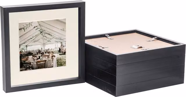 Nicola Spring 5 Piece Square 3D Shadow Box Photo Frame Set in Black and Beige with Glass Aperture – 3