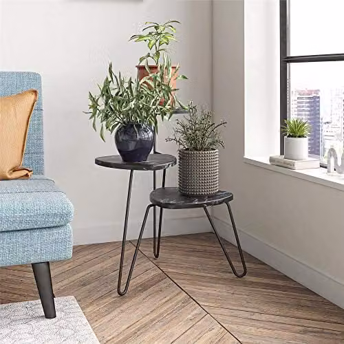 Novogratz NG Athena Retro Metal Plant Stand in Black Marble, W/D/H: 55.37 x 52.31 x 63.5 cm – 2